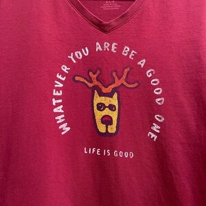 Life Is Good Christmas Rudolph Red Long Sleeve Shirt Holiday Top Women’s Size L